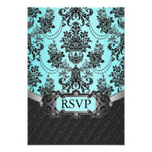 Tarjetas azules de RSVP del damasco que se casan n Invitaciones Personales