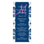 Tarjetas azules del menú del boda del monograma de diseño de tarjeta publicitaria
