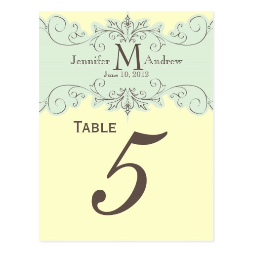 Tarjetas azules del número de la tabla del boda de postal
