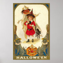 Tarjetas de felicitación de Halloween del vintage  Poster