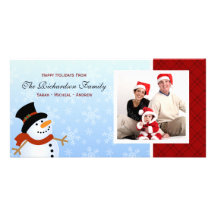 Tarjetas de la foto de familia del muñeco de nieve tarjeta fotográfica personalizada
