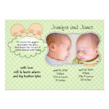 Tarjetas de la invitación del bebé de los gemelos