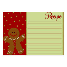 Tarjetas de la receta del hombre de pan de jengibr tarjetas de visita