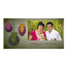 Tarjetas de Navidad verdes rojas de la foto del vi Tarjetas Fotográficas Personalizadas
