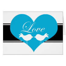 Tarjetas de nota azul de los pájaros del amor