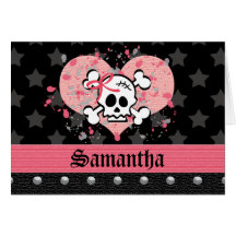 Tarjetas de nota personalizadas cráneo rosado