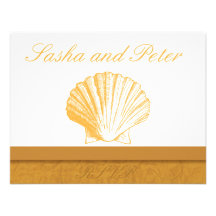 Tarjetas de oro de RSVP del boda de playa de Shell Invitacion Personal