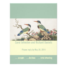 Tarjetas de RSVP del boda con los pájaros del arte Invitación