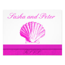 Tarjetas de RSVP del boda de playa de Fuscia Shell Comunicado Personal