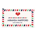 Tarjetas de visita de las letras de amor