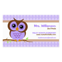 Tarjetas de visita púrpuras del profesor de Owly