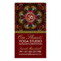 Tarjetas de visita rojas del oro de la yoga de OM 