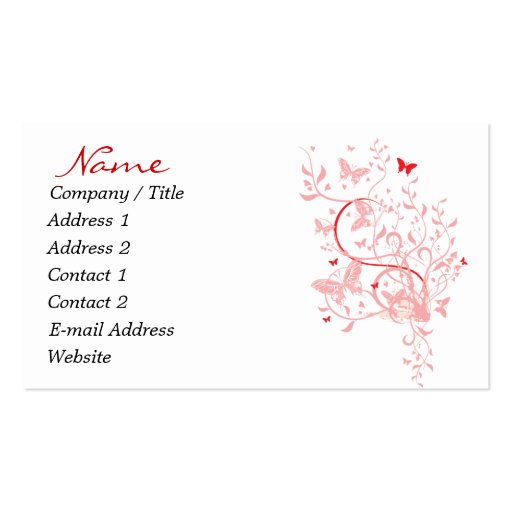 Tarjetas de visita rojas y rosadas de la mariposa