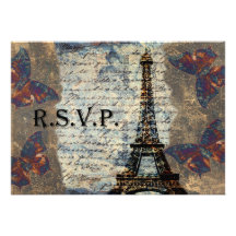 Tarjetas francesas del rsvp del vintage invitacion personalizada