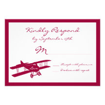 Tarjetas magentas de RSVP del aviador del biplano  Invitación Personalizada