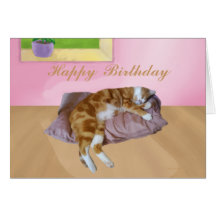 Tarjetas Napping del feliz cumpleaños del gato lin