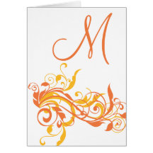 Tarjetas naranja del monograma y remolino del amar