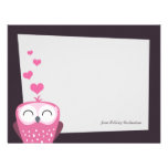Tarjetas planas rosadas del búho y de nota de los  anuncios personalizados
