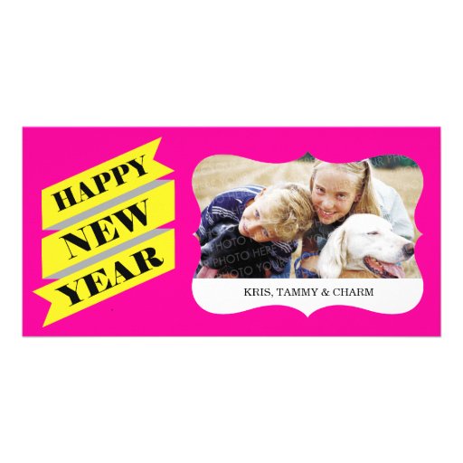 Tarjetas rosadas de la foto del Año Nuevo Tarjetas Fotograficas
