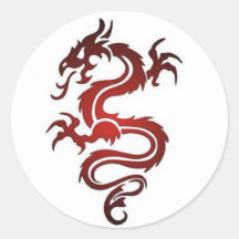 Tatuaje del dragón - rojo etiqueta redonda