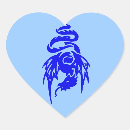 ... tribal azul del dragón con las alas separa calcomanías corazones