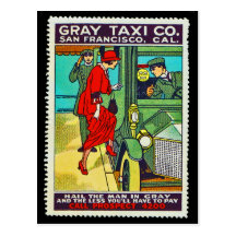 Taxi gris Co. SF de la postal del sello del poster