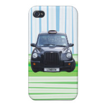Taxi negro de Londres - azul y verde iPhone 4/4S Funda