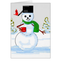 Taza alegre del muñeco de nieve de tarjeta de feli