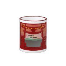 Taza azul de la pagoda de los gráficos del chica