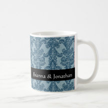 Taza azul del damasco del boda del dril de algodón