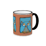 Taza azul del marrón azul del búho