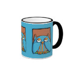 Taza azul del viaje del marrón azul del búho