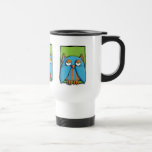 Taza azul del viaje del verde del búho