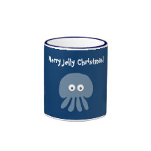 Taza azul linda y peculiar de las medusas y de los