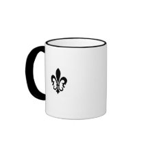 taza blanco y negro de la flor de lis