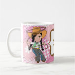 Taza cabelluda negra de la vaquera con nombre