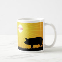 Taza de café de la salida del sol del cerdo de la 
