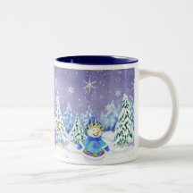 Taza de café de los árboles de pino del muñeco de 