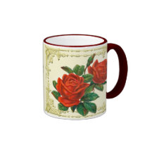 Taza de café de los rosas rojos del Victorian