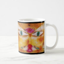 Taza de café del gato y del pájaro - arte abstract