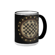 Taza de café primitiva del tablero de damas del cu