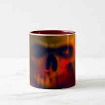 Taza de café roja sangre del cráneo de la nube
