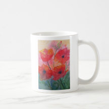 Taza de cerámica de las amapolas rojas