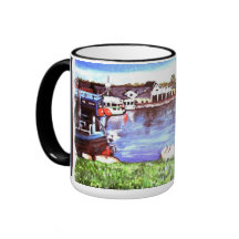Taza de la pintura del puerto de la costa