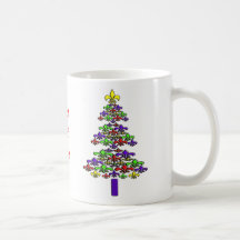 Taza del árbol de navidad de la flor de lis