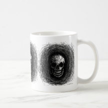 Taza del blanco del negro del rasguño del cráneo