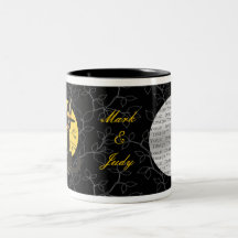 Taza del boda de Halloween del gato y del búho