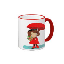 Taza del chica de día lluvioso