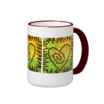 Taza del corazón - corazón cosido - rojo del verde