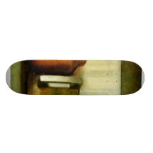 Taza del estaño y botella verde tablas de patinar